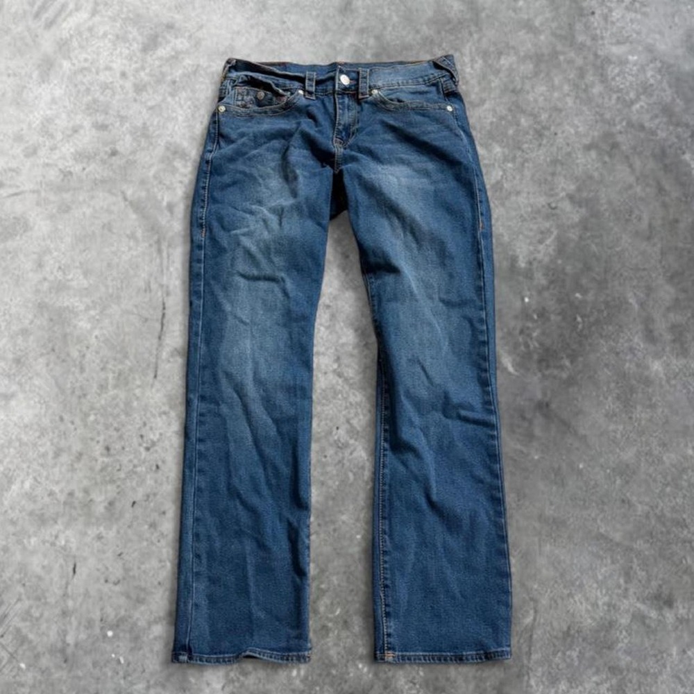 True Religion Ricky Relaxed Straight Jeans Mens Blue Flap Pocket Denim